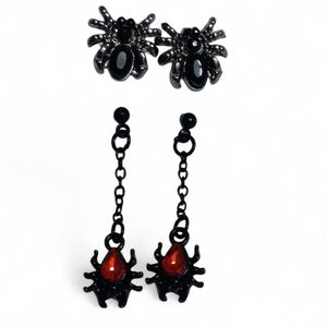 🌟3/$15 Black and Red Rhinestone Spider Earring Set
